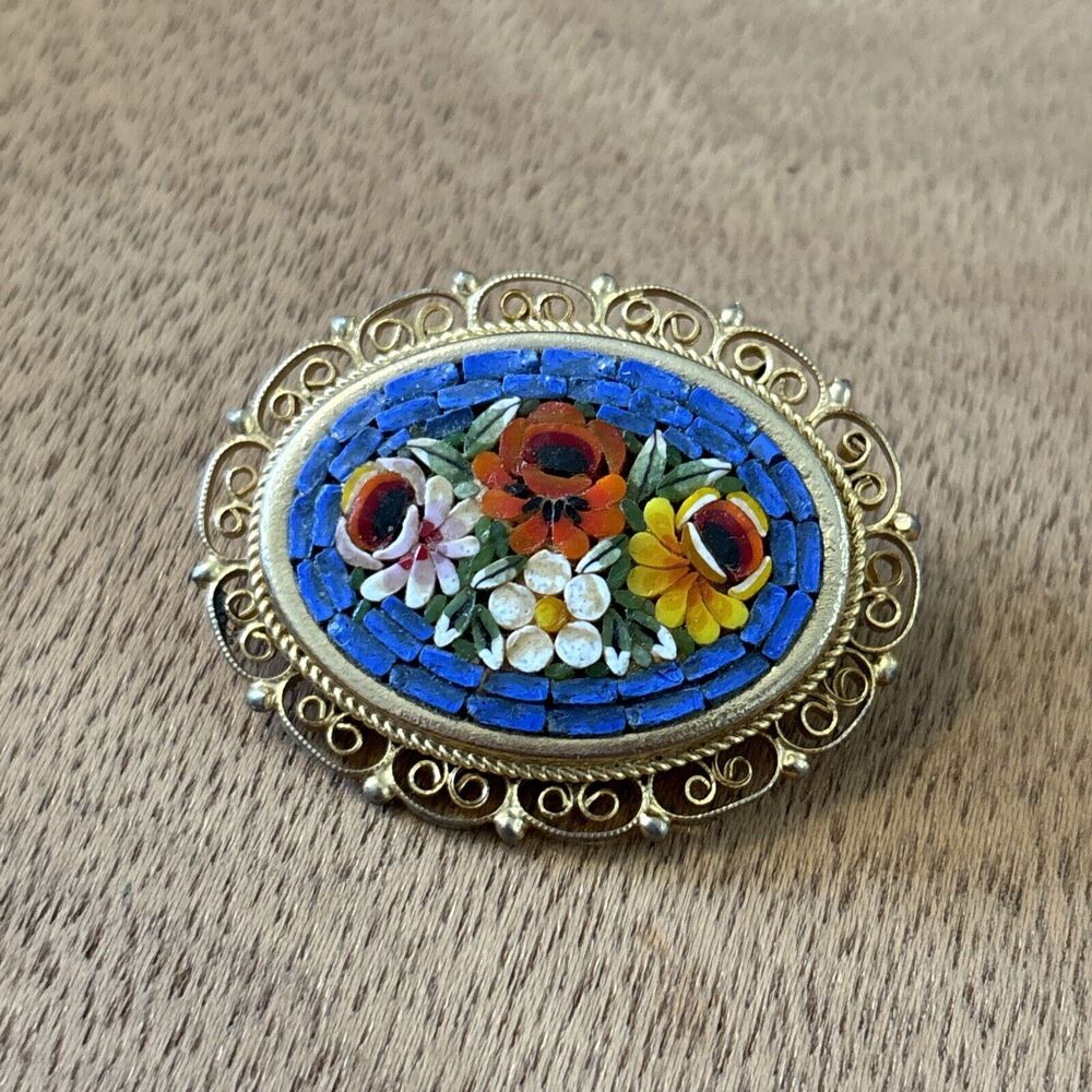 Vintage Micro Mosaic Flower Brooch